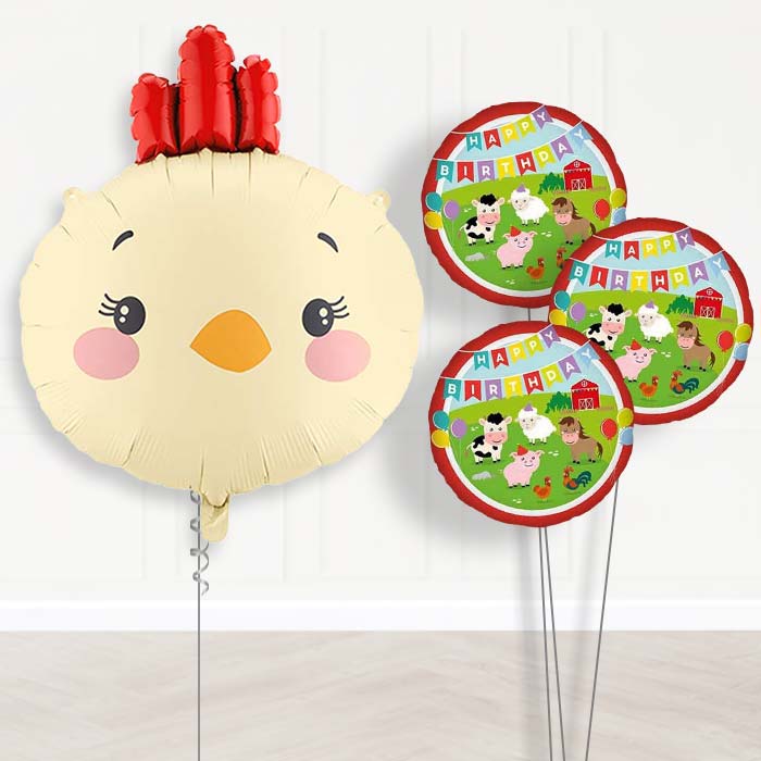 Chicken Head Balloon Bouquet Delivery-Giant Balloon + 3 Themed Balloons | Party Save Smile