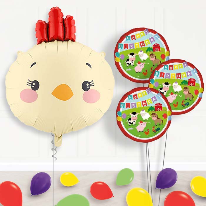 Chicken Head Balloon Bouquet Delivery-Giant Balloon + 3 Themed Balloons + Mini Balloons | Party Save Smile