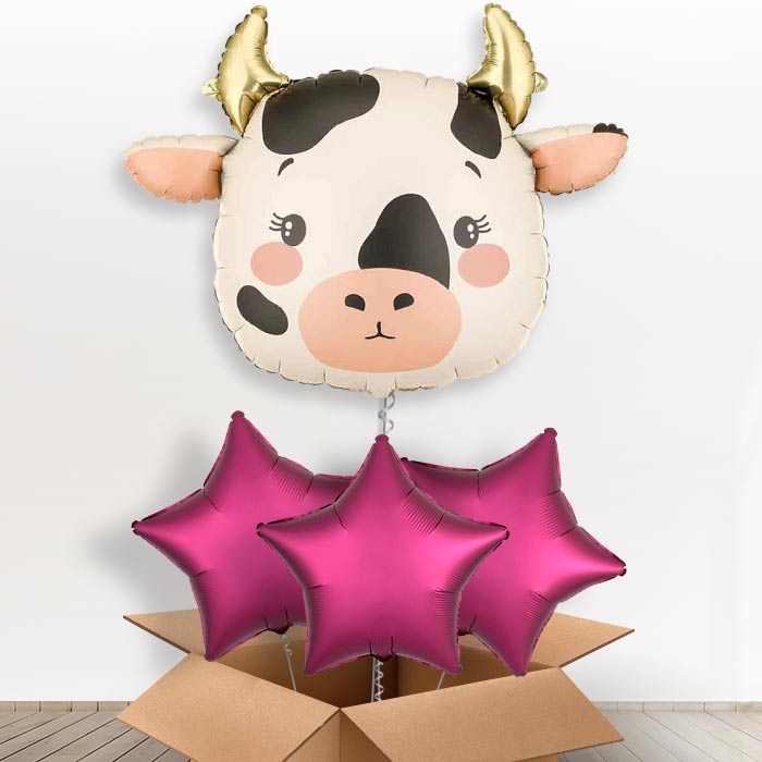Holstein Cow Helium Balloon In a Box - With 3 Plain Balloons | Party Save Smile