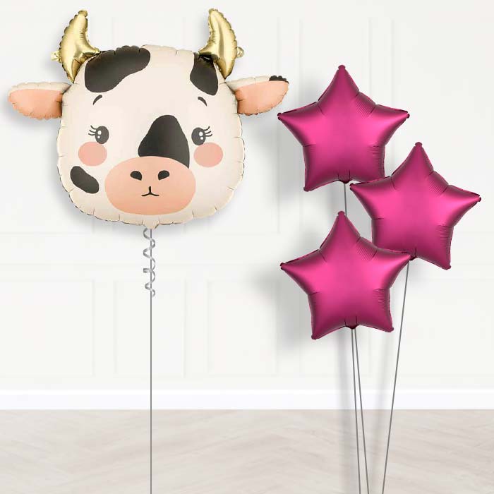 Cow Happy Birthday Helium Balloon Bouquet - Plain Bouquet | Party Save Smile