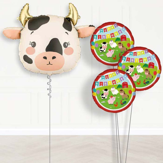 Cow Happy Birthday Helium Balloon Bouquet - Themed Bouquet | Party Save Smile