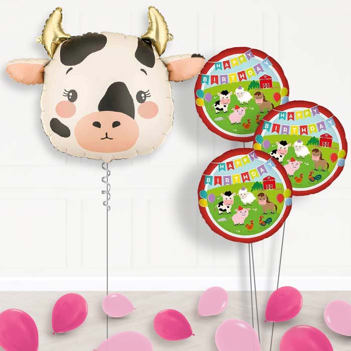 Cow Happy Birthday Helium Balloon Bouquet - Themed Bouquet and Latex | Party Save Smile