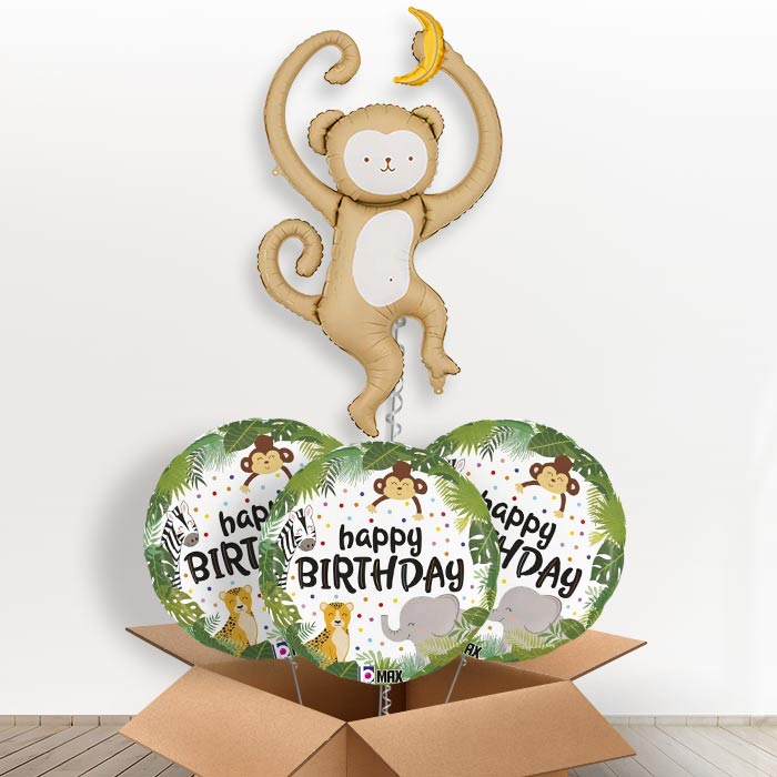 Monkey Giant Helium Balloon in a Box-Giant Balloon + 3 Themed Balloons | Party Save Smile