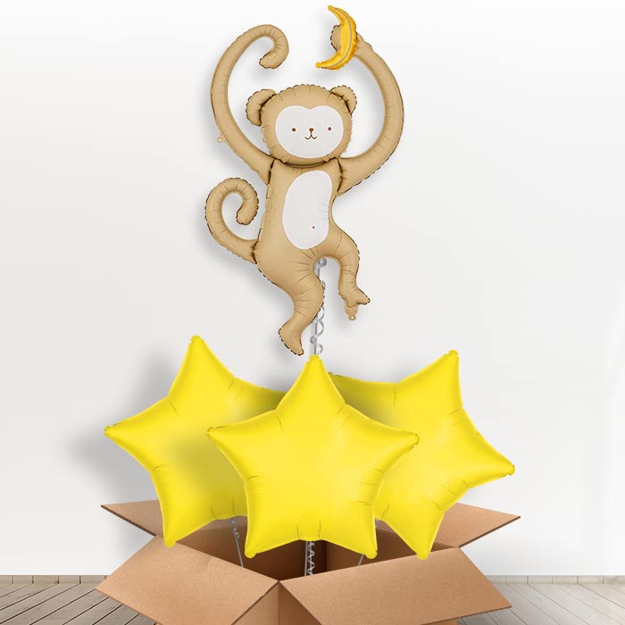 Monkey Giant Helium Balloon in a Box-Giant Balloon + 3 Plain Balloons | Party Save Smile