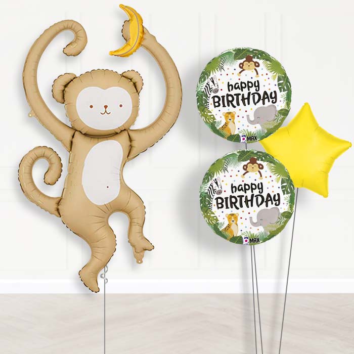 Monkey Balloon Bouquet Delivery-Giant Balloon + 2 Themed Balloons + 1 Plain Balloon | Party Save Smile