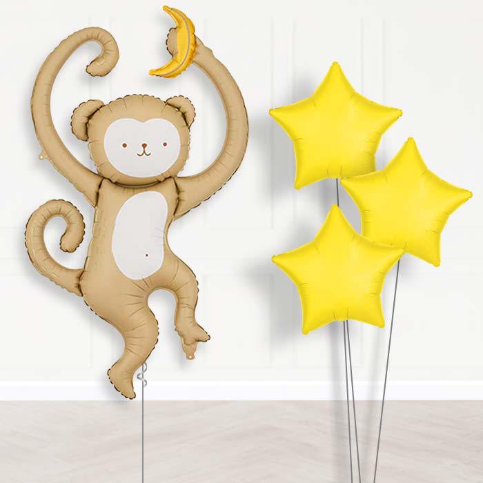 Monkey Balloon Bouquet Delivery-Giant Balloon + 3 Plain Balloons | Party Save Smile
