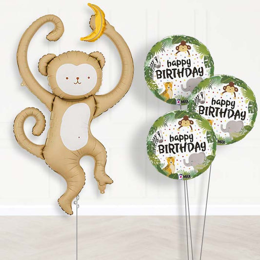 Monkey Balloon Bouquet Delivery-Giant Balloon + 3 Themed Balloons | Party Save Smile