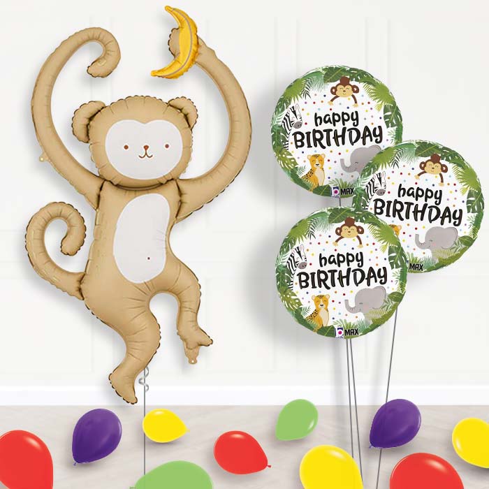 Monkey Balloon Bouquet Delivery-Giant Balloon + 3 Themed Balloons + Mini Balloons | Party Save Smile