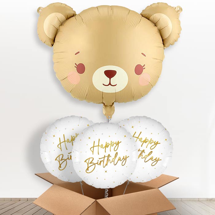 Teddy Bear Helium Balloon In a Box - With 3 Themed Balloons | Party Save Smile