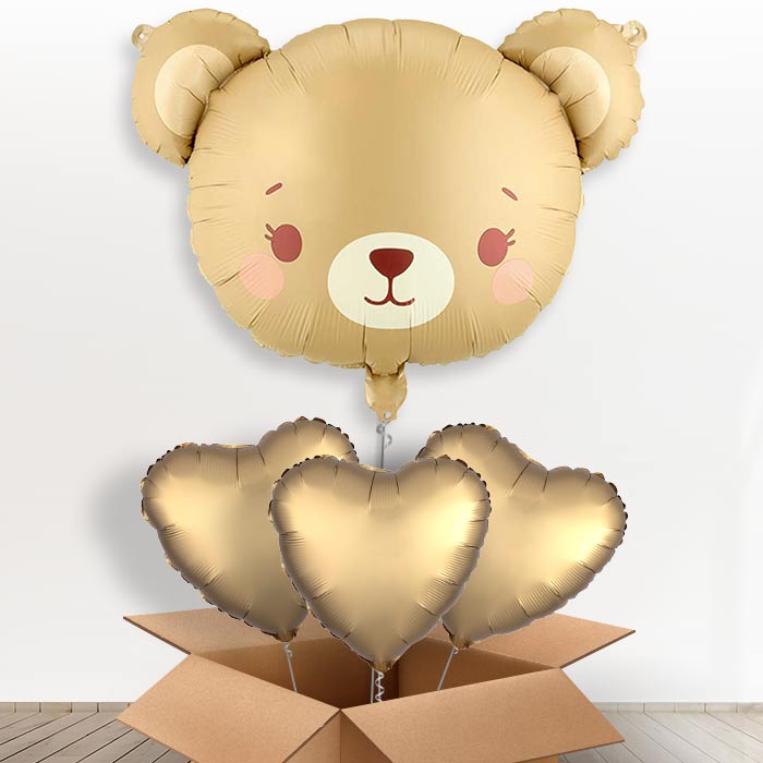Teddy Bear Helium Balloon In a Box - With 3 Plain Balloons | Party Save Smile