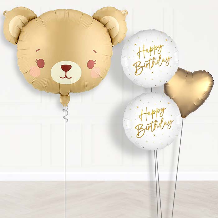 Teddy Bear Helium Balloon Bouquet-Giant Balloon + 2 Themed Balloons + 1 Plain Balloon 