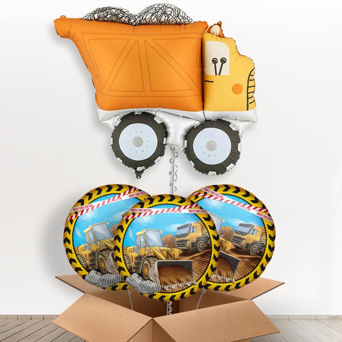 Dump Truck Helium Balloons in a Box - With 3 Themed Balloons | Party Save Smile