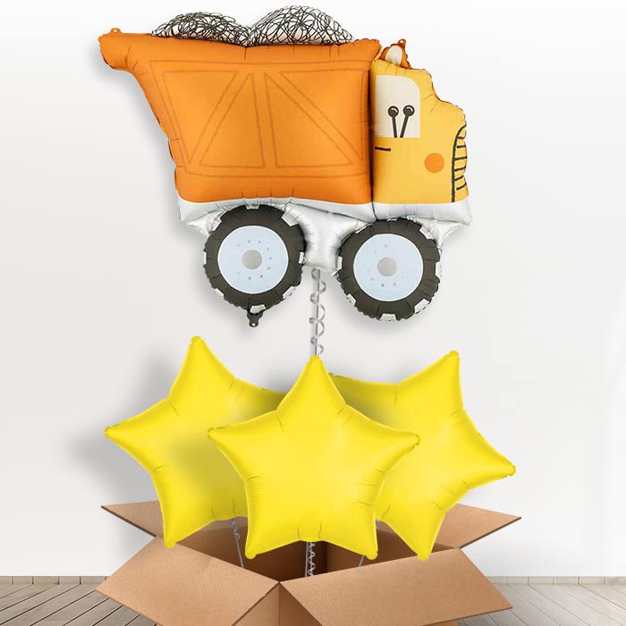 Dump Truck Helium Balloons in a Box - With 3 Plain Balloons | Party Save Smile