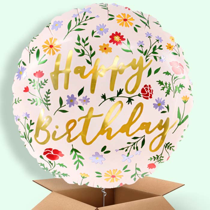 Floral Happy Birthday Helium Balloon in a Box - 1 Balloon | Party Save Smile