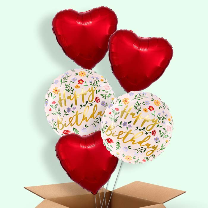 Floral Happy Birthday Helium Balloon in a Box - 5 Balloons | Party Save Smile