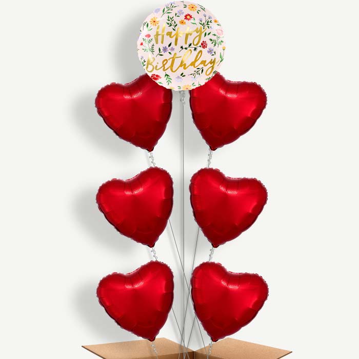 Floral Happy Birthday 7 Helium Balloon Arrangement | Party Save Smile
