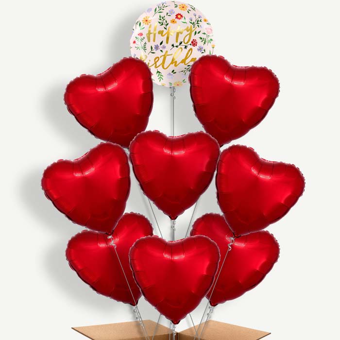 Floral Happy Birthday 9 Helium Balloon Bundle | Party Save Smile