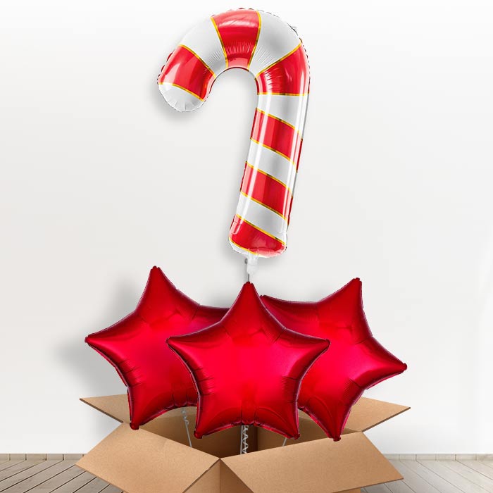 Red Candy Cane Giant Helium Balloon in a Box-Giant Balloon + 3 Plain Balloons | Party Save Smile