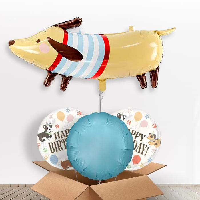 Dachshund Giant Helium Balloon in a Box-Giant Balloon + 2 Themed Balloons + 1 Plain Balloon | Party Save Smile
