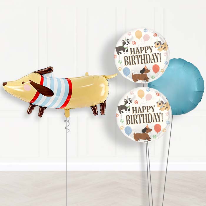 Dachshund Balloon Bouquet Delivery-Giant Balloon + 2 Themed Balloons + 1 Plain Balloon | Party Save Smile