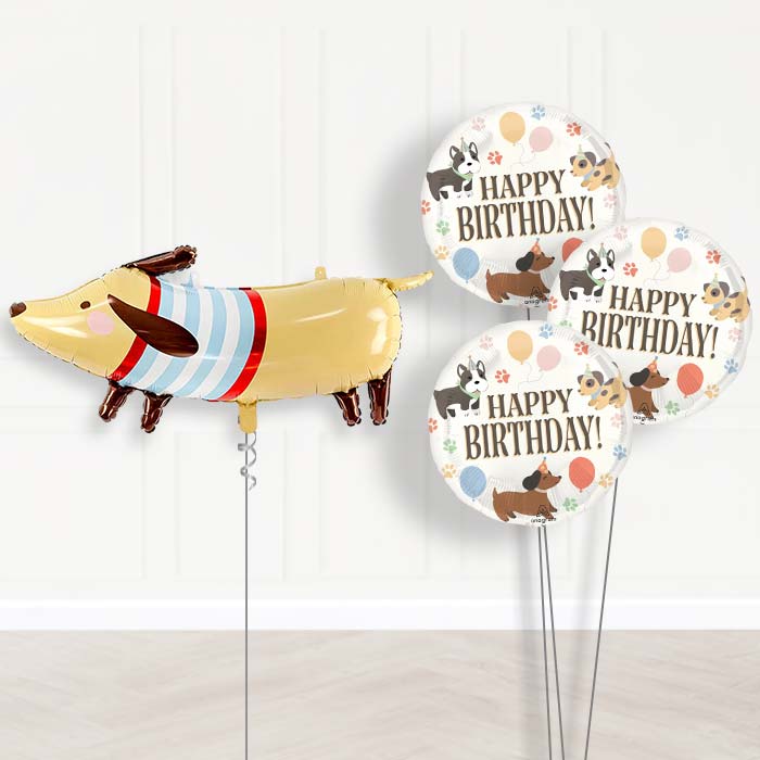 Dachshund Balloon Bouquet Delivery-Giant Balloon + 3 Themed Balloons | Party Save Smile