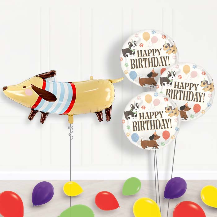 Dachshund Balloon Bouquet Delivery-Giant Balloon + 3 Themed Balloons + Mini Balloons | Party Save Smile