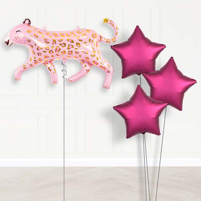 Pink Leopard Balloon Bouquet Delivery-Giant Balloon + 3 Plain Balloons | Party Save Smile