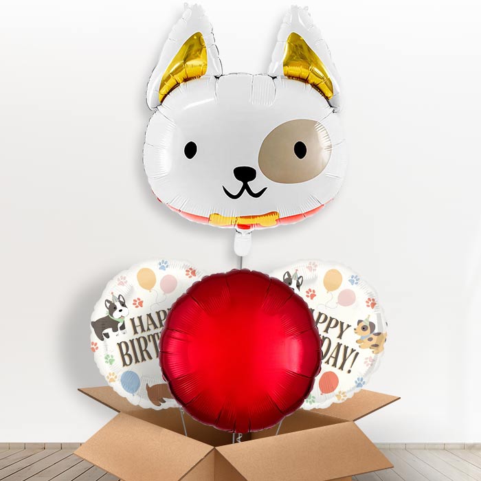 Dog with Bow Tie Giant Helium Balloon in a Box-Giant Balloon + 2 Themed Balloons + 1 Plain Balloon | Party Save Smile