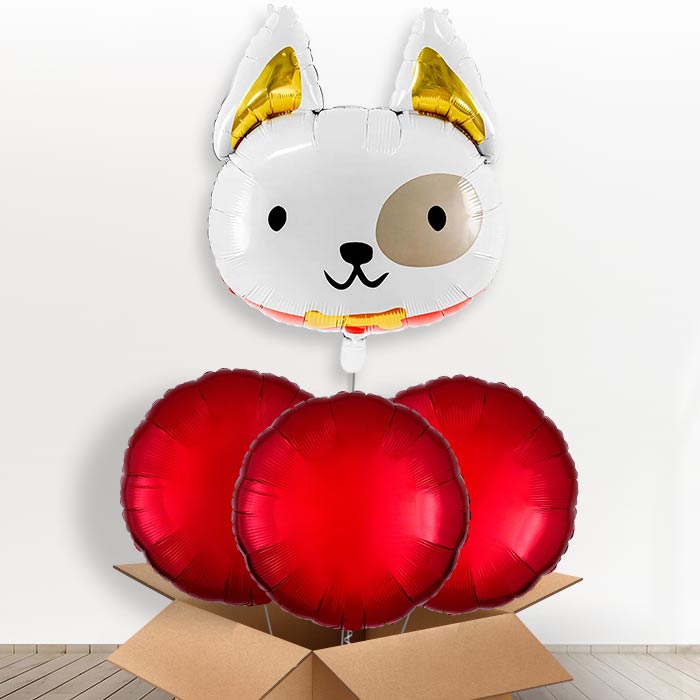 Dog with Bow Tie Giant Helium Balloon in a Box-Giant Balloon + 3 Plain Balloons | Party Save Smile