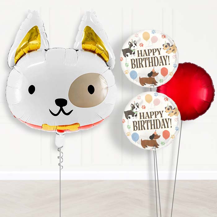 Dog with Bow Tie Balloon Bouquet Delivery-Giant Balloon + 2 Themed Balloons + 1 Plain Balloon | Party Save Smile