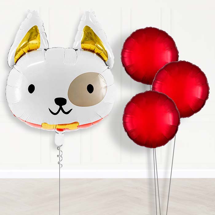 Dog with Bow Tie Balloon Bouquet Delivery-Giant Balloon + 3 Plain Balloons | Party Save Smile