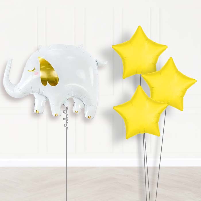 White Elephant Balloon Bouquet Delivery - 1 x Giant Balloon with Plain Bouquet | Party Save Smile
