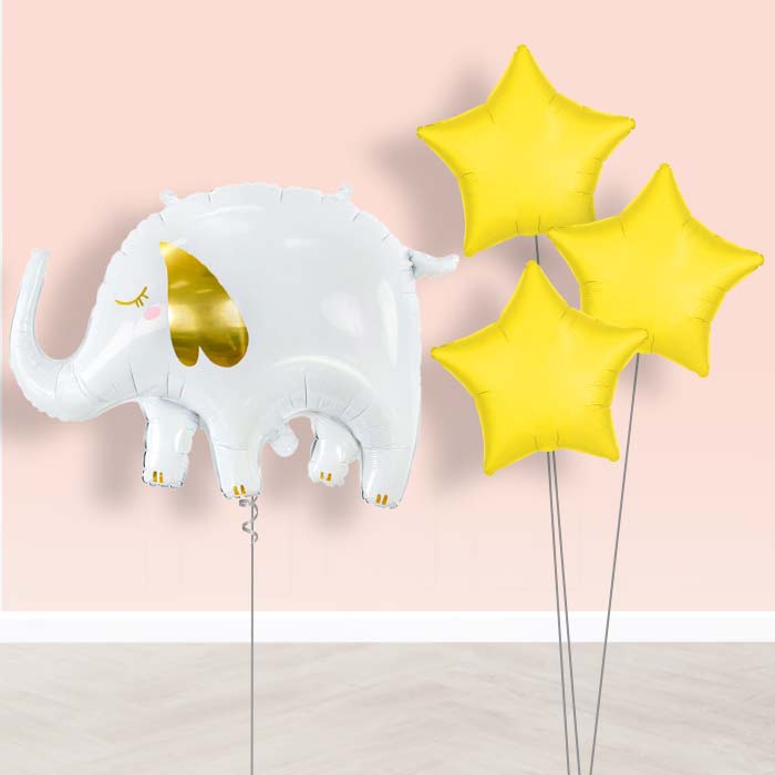 White Elephant Balloon Bouquet Delivery - 1 x Giant Balloon with Plain Bouquet | Party Save Smile