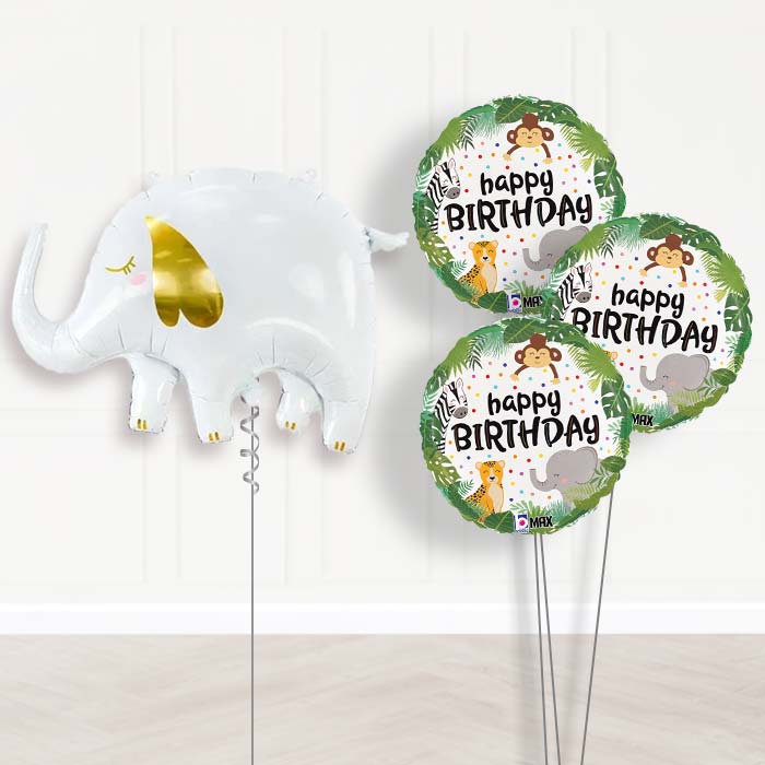 White Elephant Balloon Bouquet Delivery - 1 x Giant Balloon with Themed Bouquet | Party Save Smile