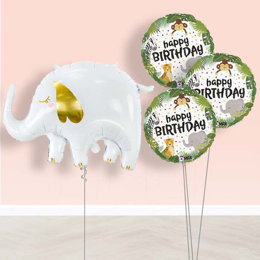White Elephant Balloon Bouquet Delivery - 1 x Giant Balloon with Themed Bouquet | Party Save Smile