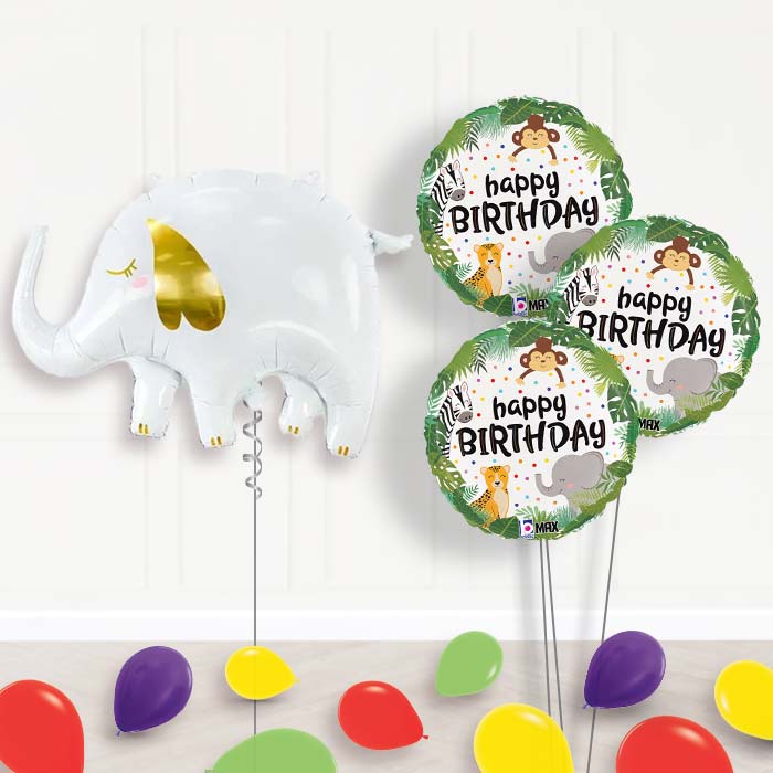 White Elephant Balloon Bouquet Delivery - 1 x Giant Balloon with Themed Bouquet and Latex | Party Save Smile