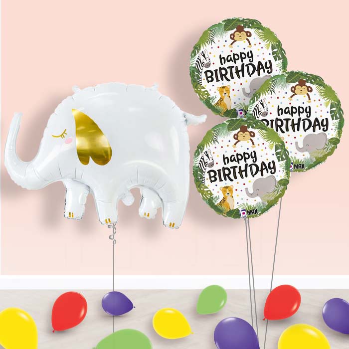 White Elephant Balloon Bouquet Delivery - 1 x Giant Balloon with Themed Bouquet and Latex | Party Save Smile