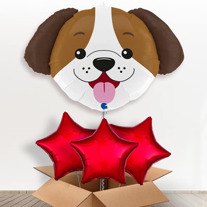 Large Cute Puppy Helium Balloon in a Box - With 3 Plain Balloons | Party Save Smile