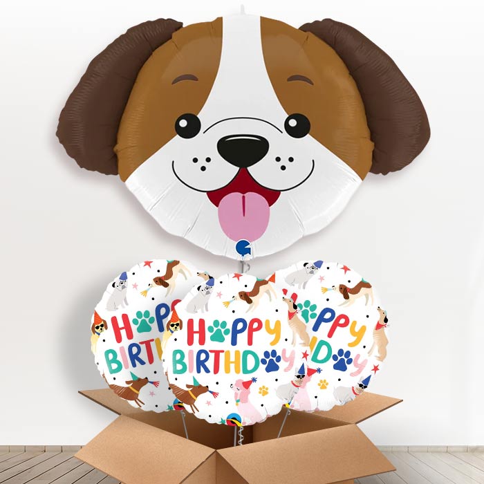 Large Cute Puppy Helium Balloon in a Box - With 3 Themed Balloons | Party Save Smile
