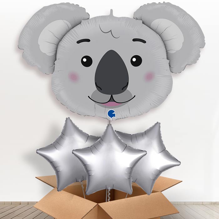 Shaped Koala Helium Filled Balloon in a Box - with 3 Plain Balloons | Party Save Smile