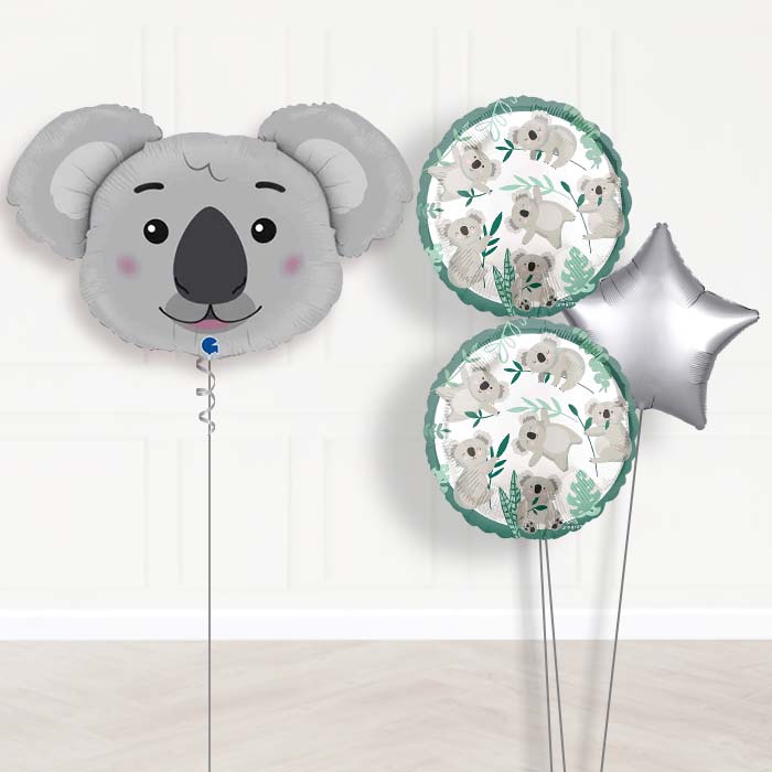 Shaped Koala Balloon Bouquet Delivery-Giant Balloon + 2 Themed Balloons + 1 Plain Balloon 