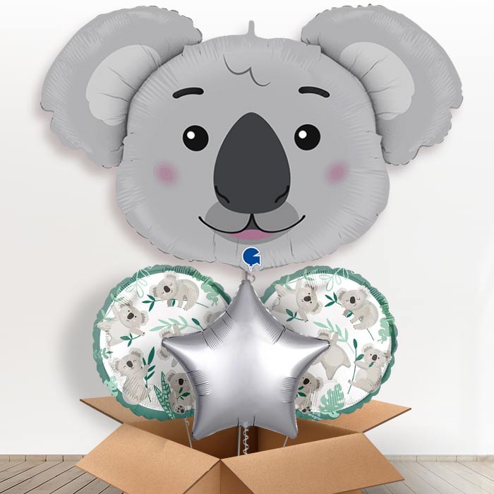 Shaped Koala Helium Filled Balloon in a Box-1 x Giant Balloon and 2 Themed Balloons and 1 Plain Balloon 