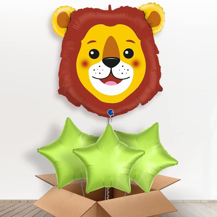 Lion Head Shaped Helium Balloon in a Box - with 3 Plain Balloons | Party Save Smile