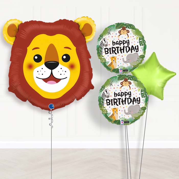 Lion Head Shaped Balloon Bouquet Delivery-Giant Balloon + 2 Themed Balloons + 1 Plain Balloon 