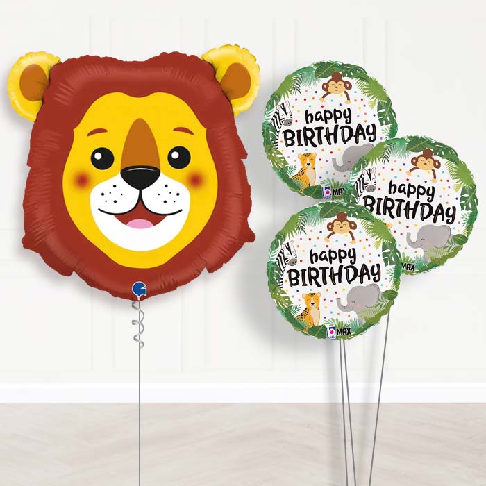 Lion Head Shaped Balloon Bouquet Delivery - 1 x Giant Balloon with Themed Bouquet | Party Save Smile