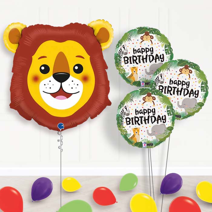Lion Head Shaped Balloon Bouquet Delivery - 1 x Giant Balloon with Themed Bouquet and Latex | Party Save Smile