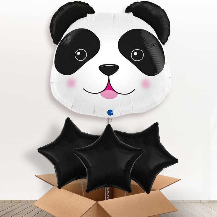 Panda Head Shaped Helium Balloon in a Box - with 3 Plain Balloons | Party Save Smile