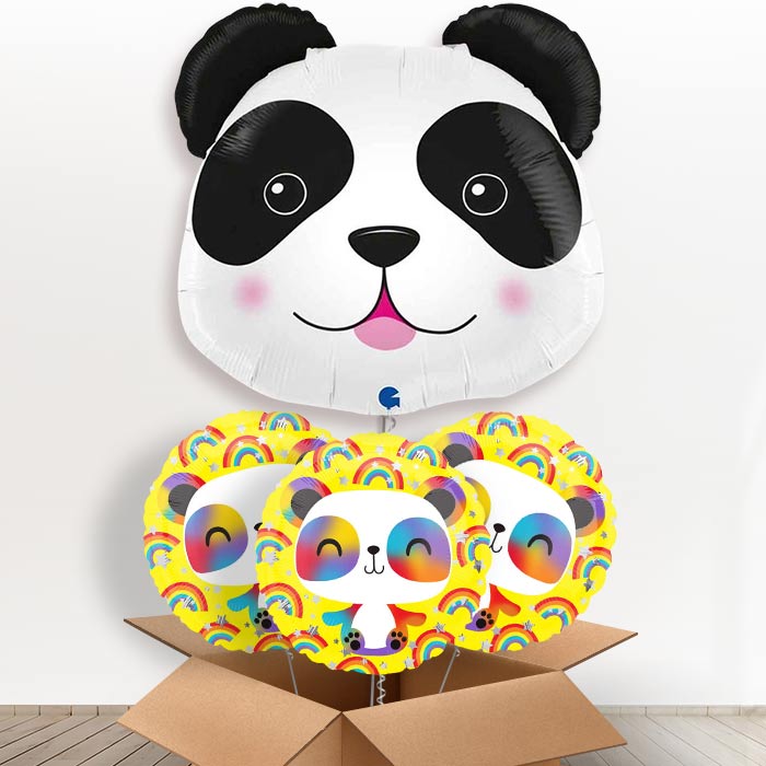 Panda Head Shaped Helium Balloon in a Box - with 3 Themed Balloons | Party Save Smile