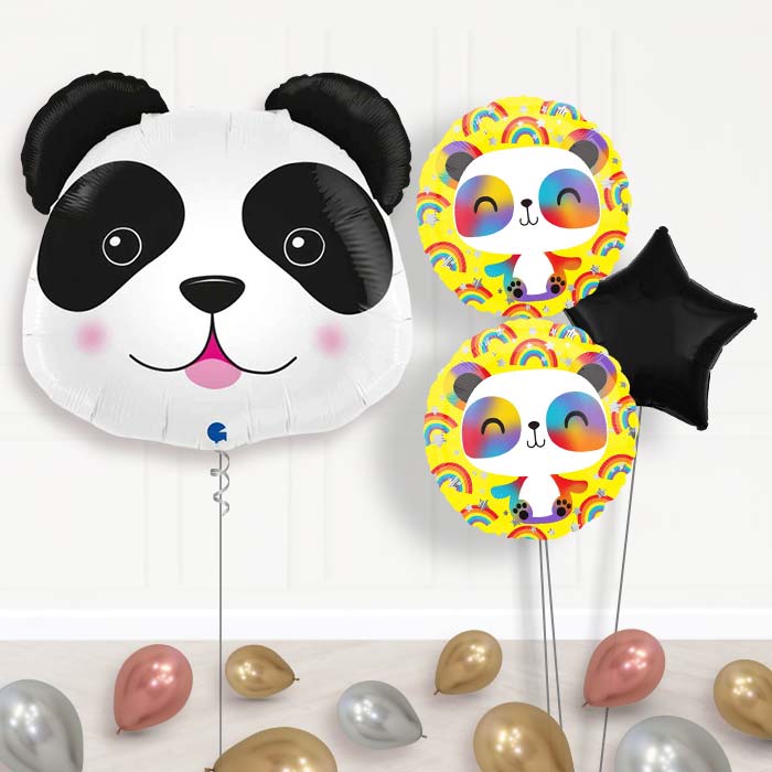 Panda Head Shaped Balloon Bouquet Delivery-Giant Balloon + 2 Themed Balloons + 1 Plain Balloon + Mini Balloons 