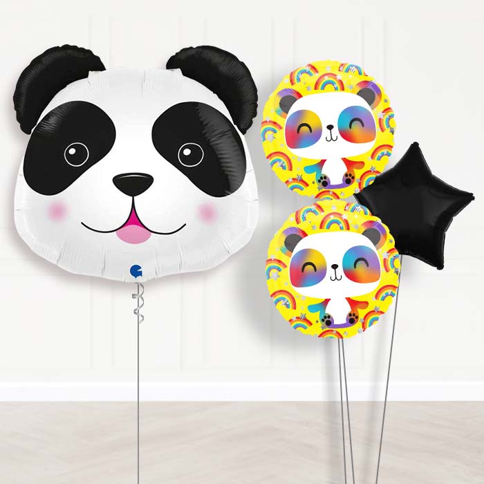 Panda Head Shaped Balloon Bouquet Delivery-Giant Balloon + 2 Themed Balloons + 1 Plain Balloon 